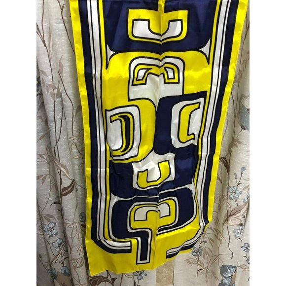 Vintage P St. Hilaire Paris Graphic Scarf Yellow Blue 14 x 54 - Picture 4 of 8